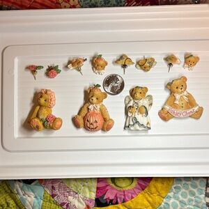 Vintage Cherished Teddies Holiday Bear matching brooches and earrings